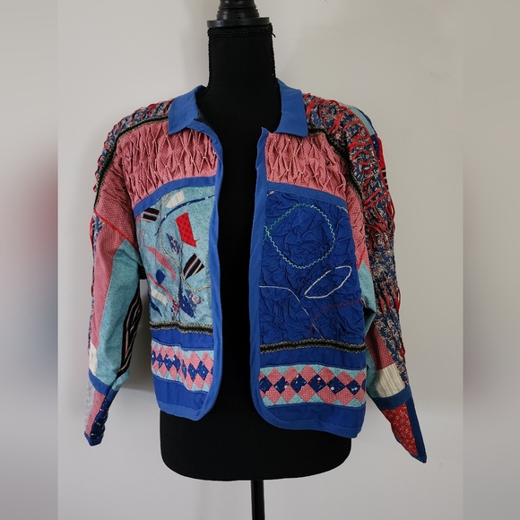 Vintage Handmade Quilted Jacket Womens L Multi color - Picture 3 of 10